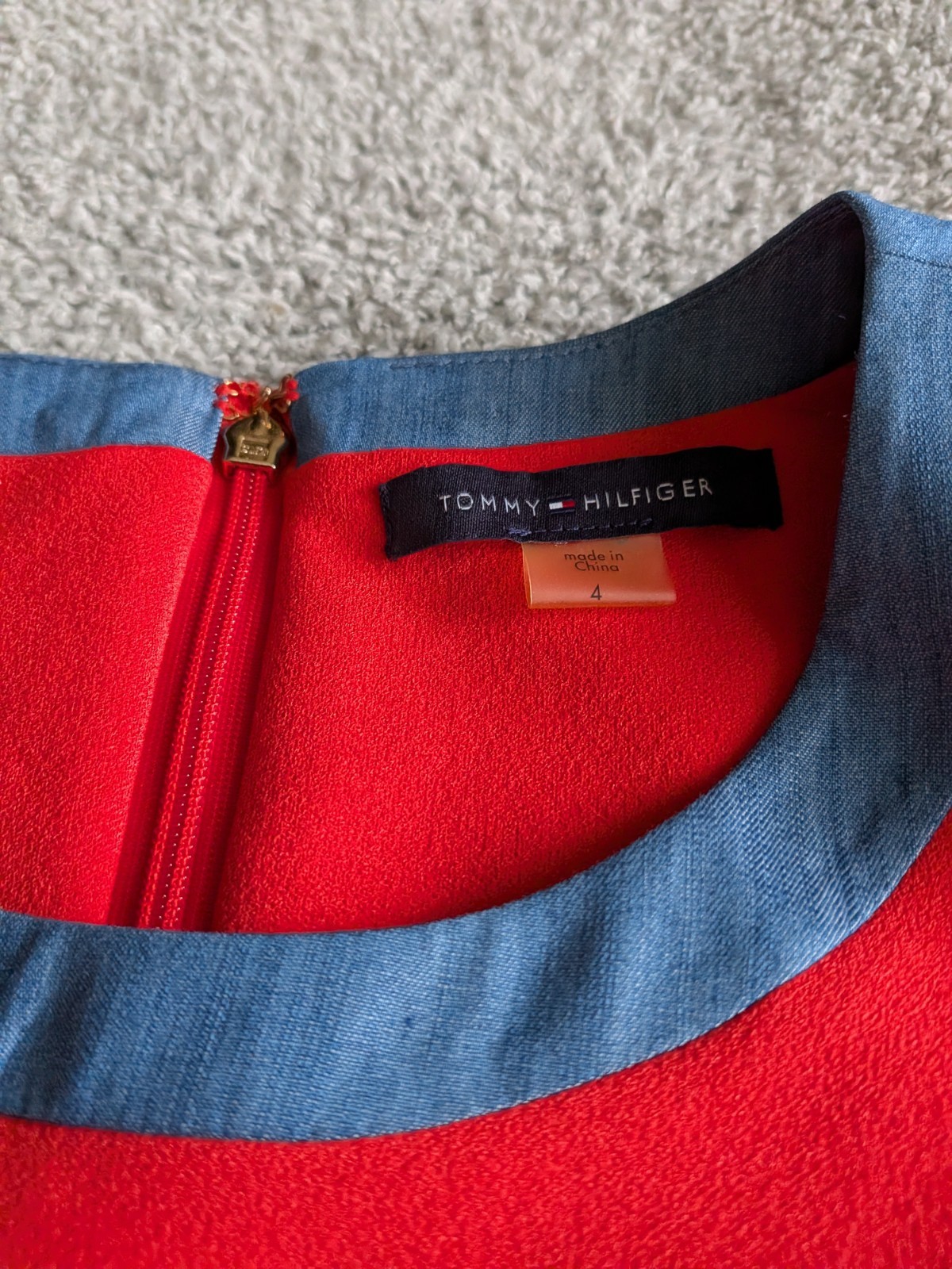 🌼B2G1🌼 Tommy Hilfiger Red Midi Dress with Blue Trim & Belt Size 4 NWOT
