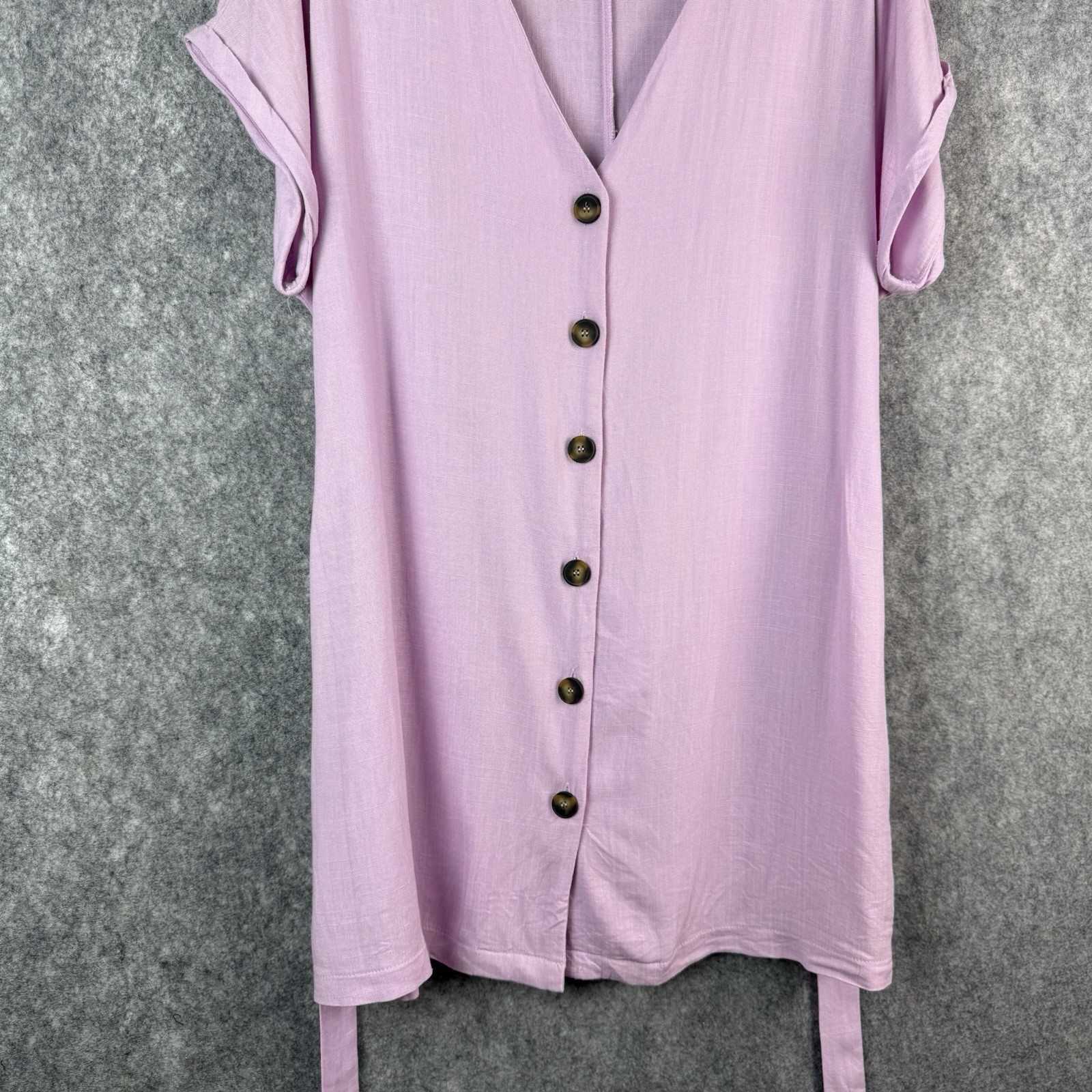 &Merci Lilac Button Front Belted Mini Dress M Soft Girl Cottagecore Minimalist