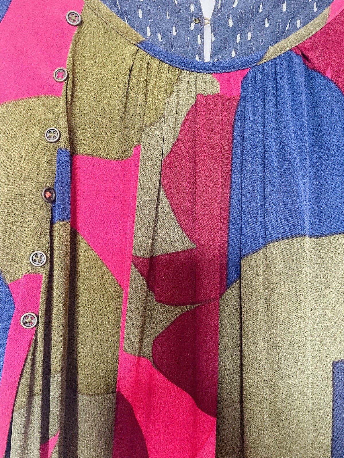 NWOT White Stuff Retro Geometric Long Sleeve Dress 18 greens, Vivid Pink, Purple