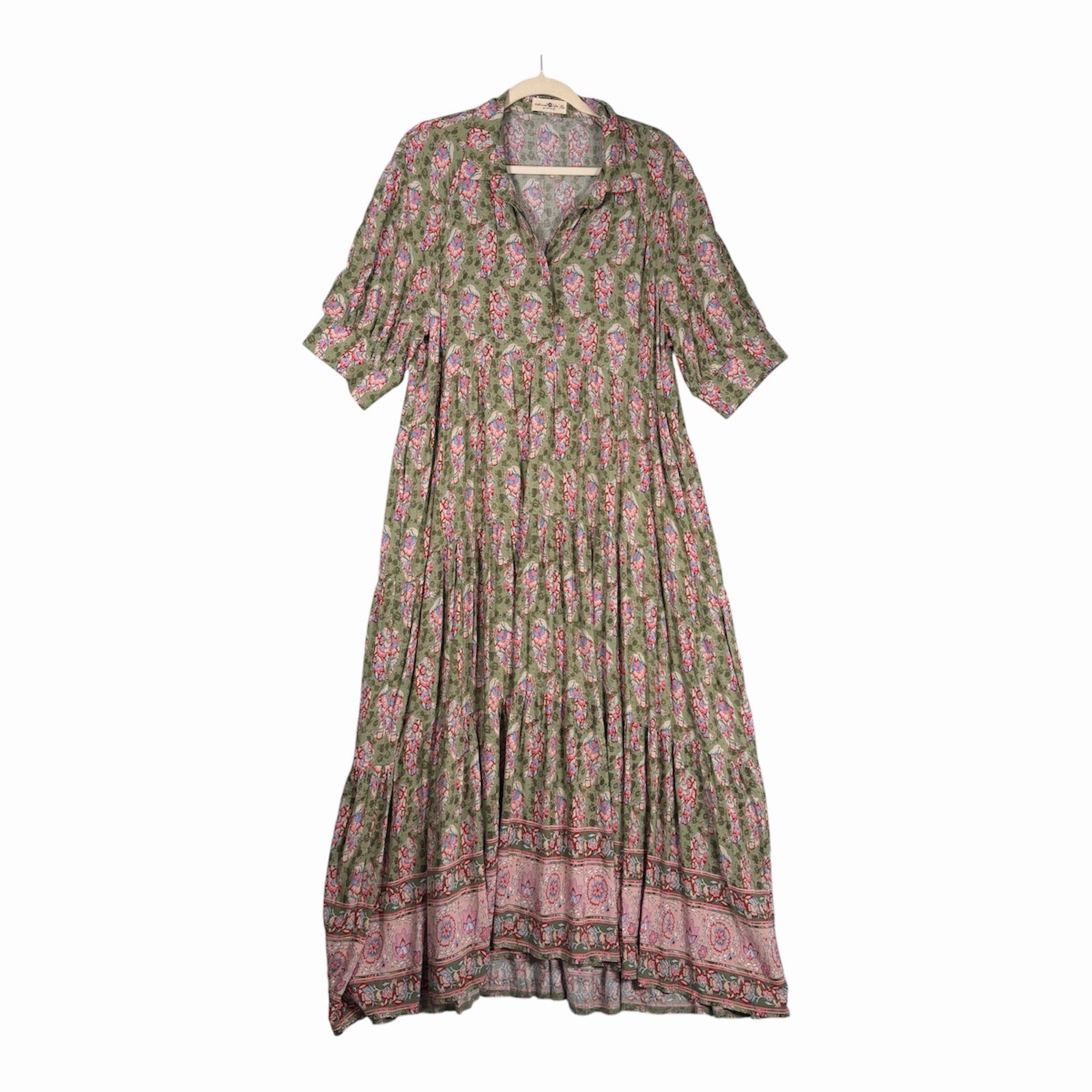 Natural Life Size-XL Women’s Floral Tiered Maxi Shirt Dress