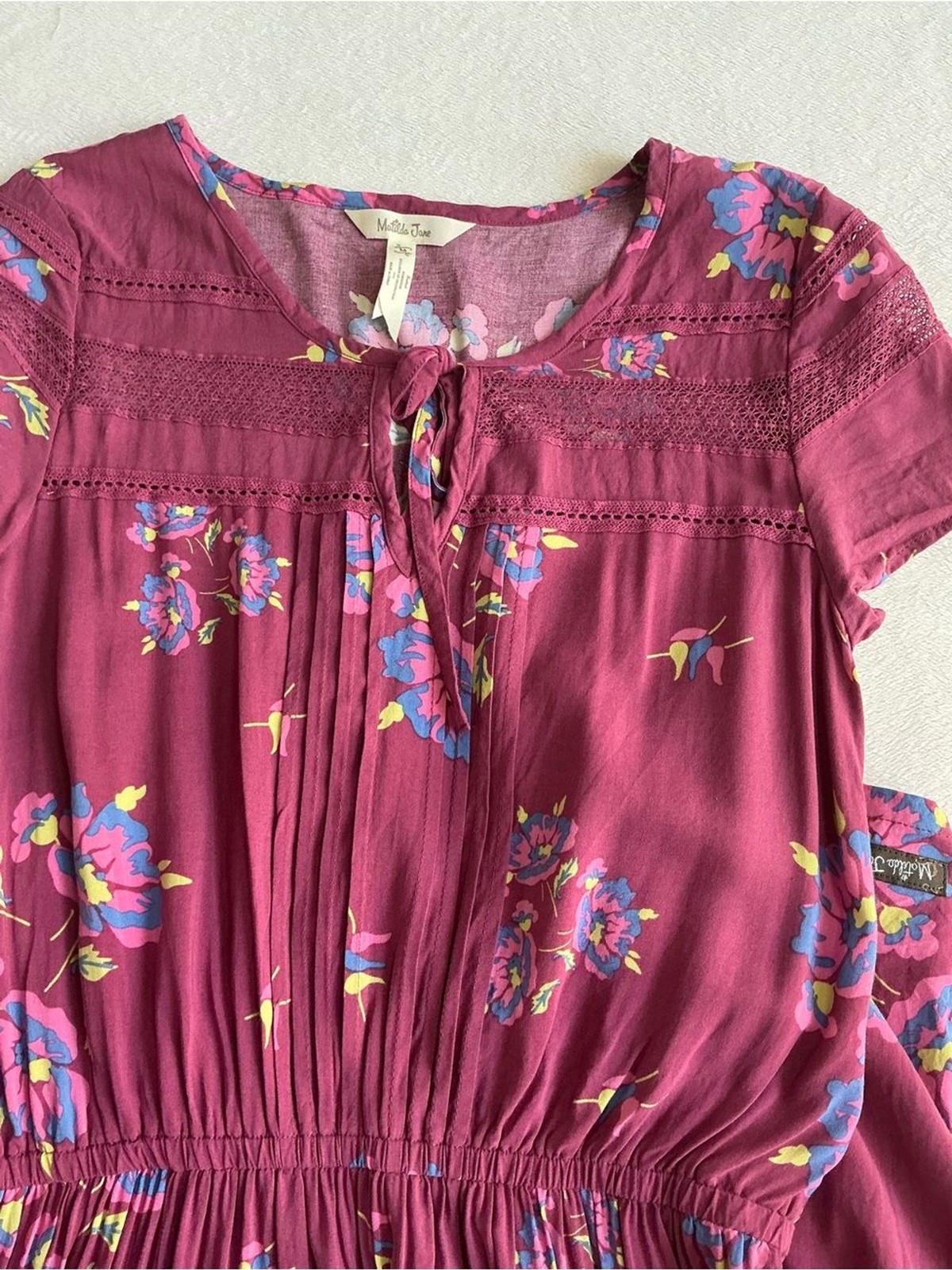 Matilda Jane Burgundy Art Class Floral Boho Mini Dress Size Small (S)