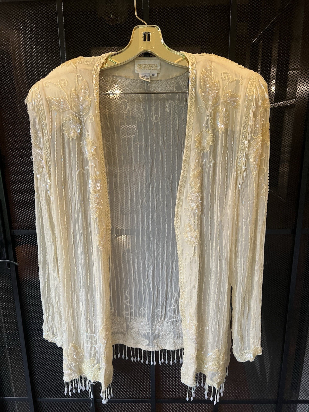 Continental Couture Ltd. Light Yellow100% Silk Beaded Dress & Jacket Set Size 12
