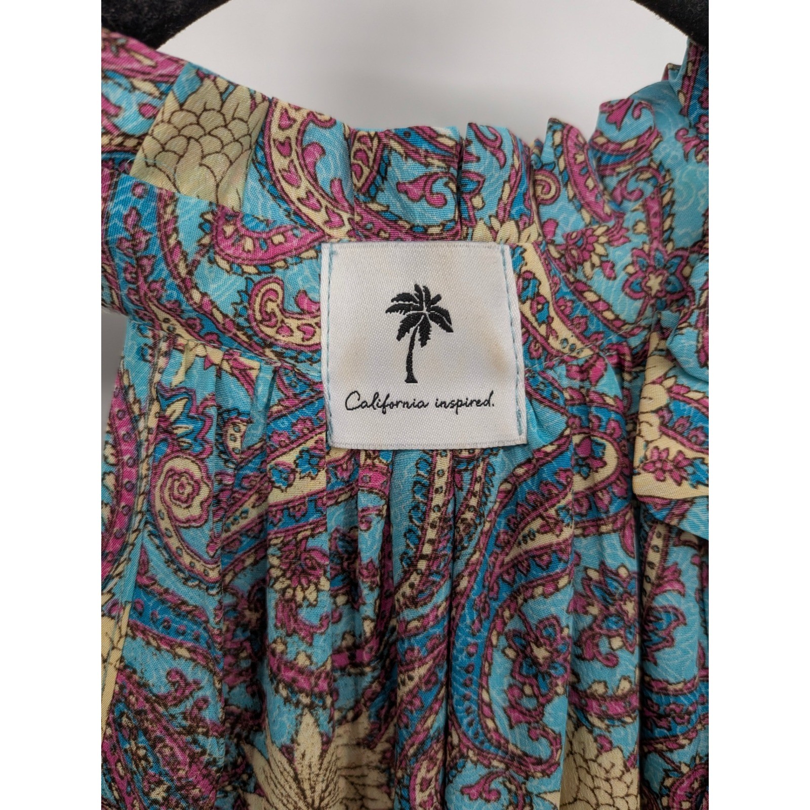 Karma Highway Maxi Dress Womens One Size Blue Paisley Floral Halter Tiered Silky