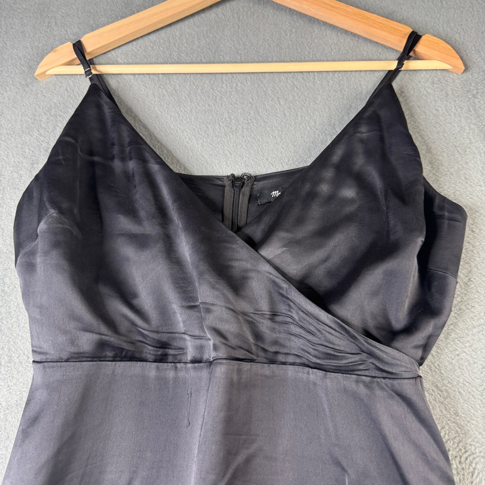 Madewell Black Satin Faux Wrap Midi Slip Dress V-Neck Straps AL307 Size 4