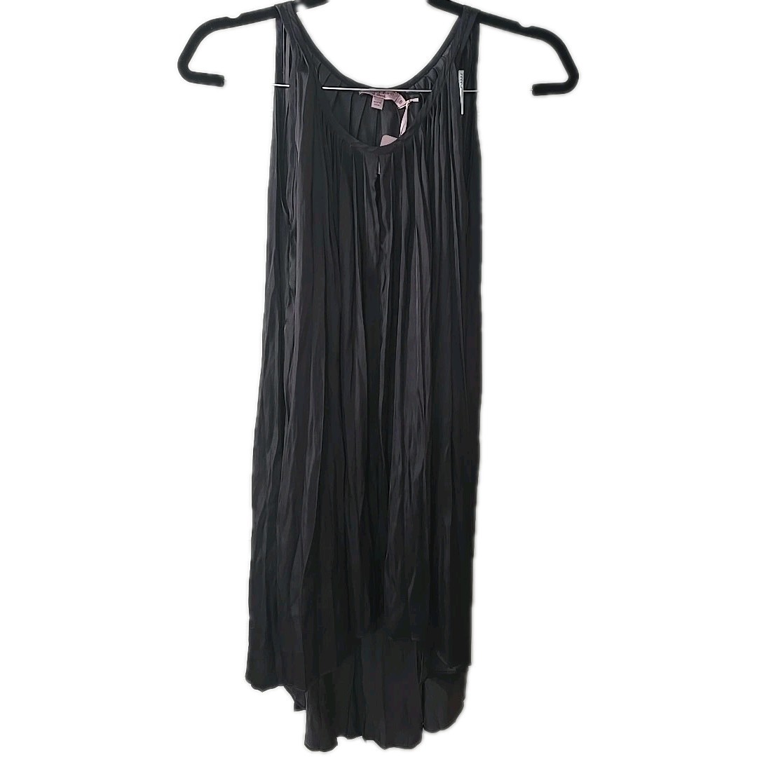 Calypso St. Barth Safira Top Satin Charcoal Gray Black Pleated Sleeveless Size S
