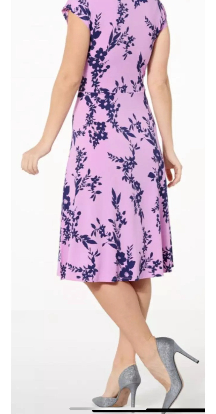 NEW IMAN Global Chic Twist-Front Midi Dress Pink Purple Floral Womens Size L
