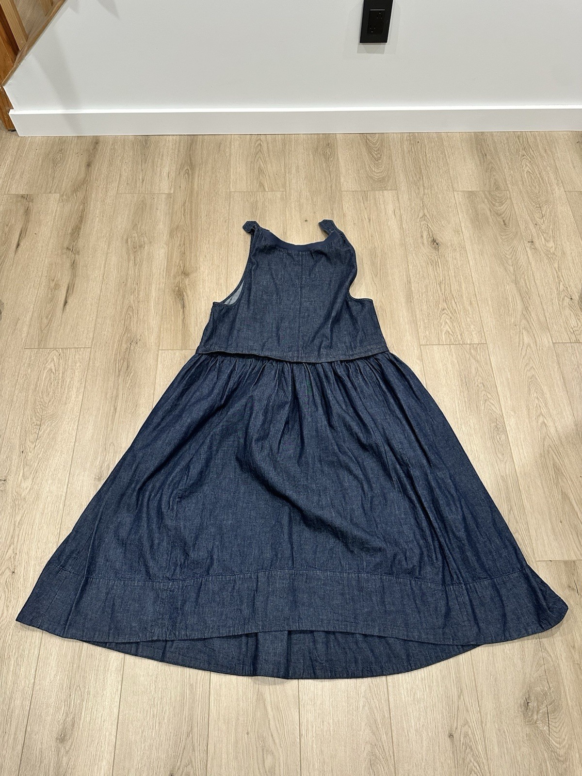 Free People Cotton Soraya Dark Denim Drop Waist Pull On MidiDress Size Large