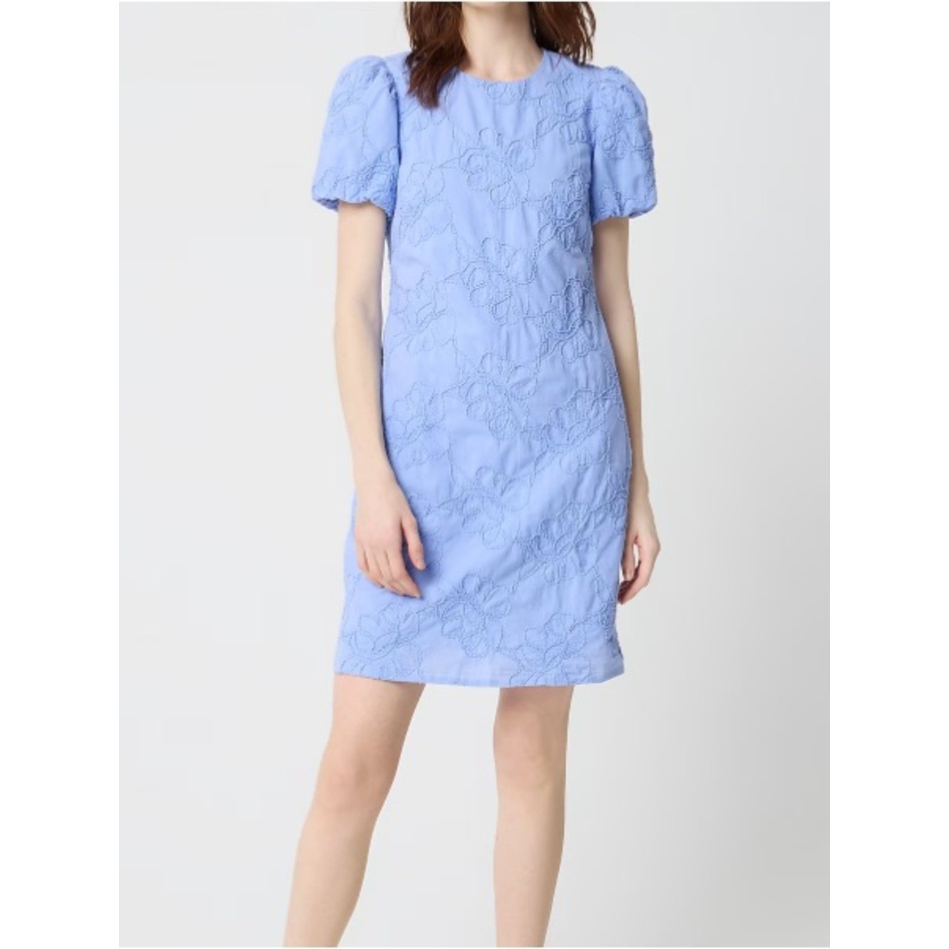 J.Crew Factory Light Blue Floral Embroidered Puff Sleeve Muni Dress Size 2