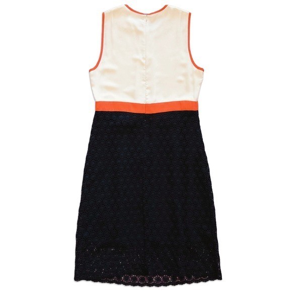Pink Martini Dress Womens Large Cream Black Orange Colorblock Lace Shift Evening