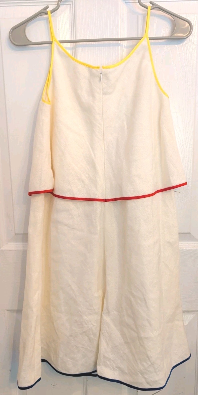 Lisa Perry Tiered 100% Linen Off White Midi Dress Made NY Whimsical Retro Sz 0
