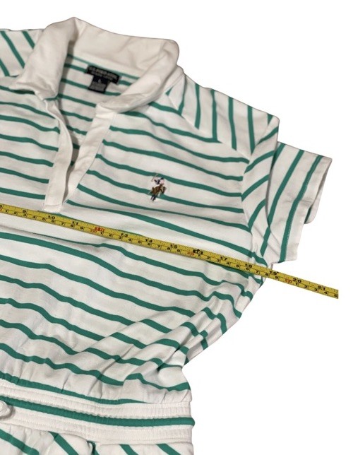 U.S. POLO ASSN. White Green Striped Dress Drawstring Waist Pockets Women’s M