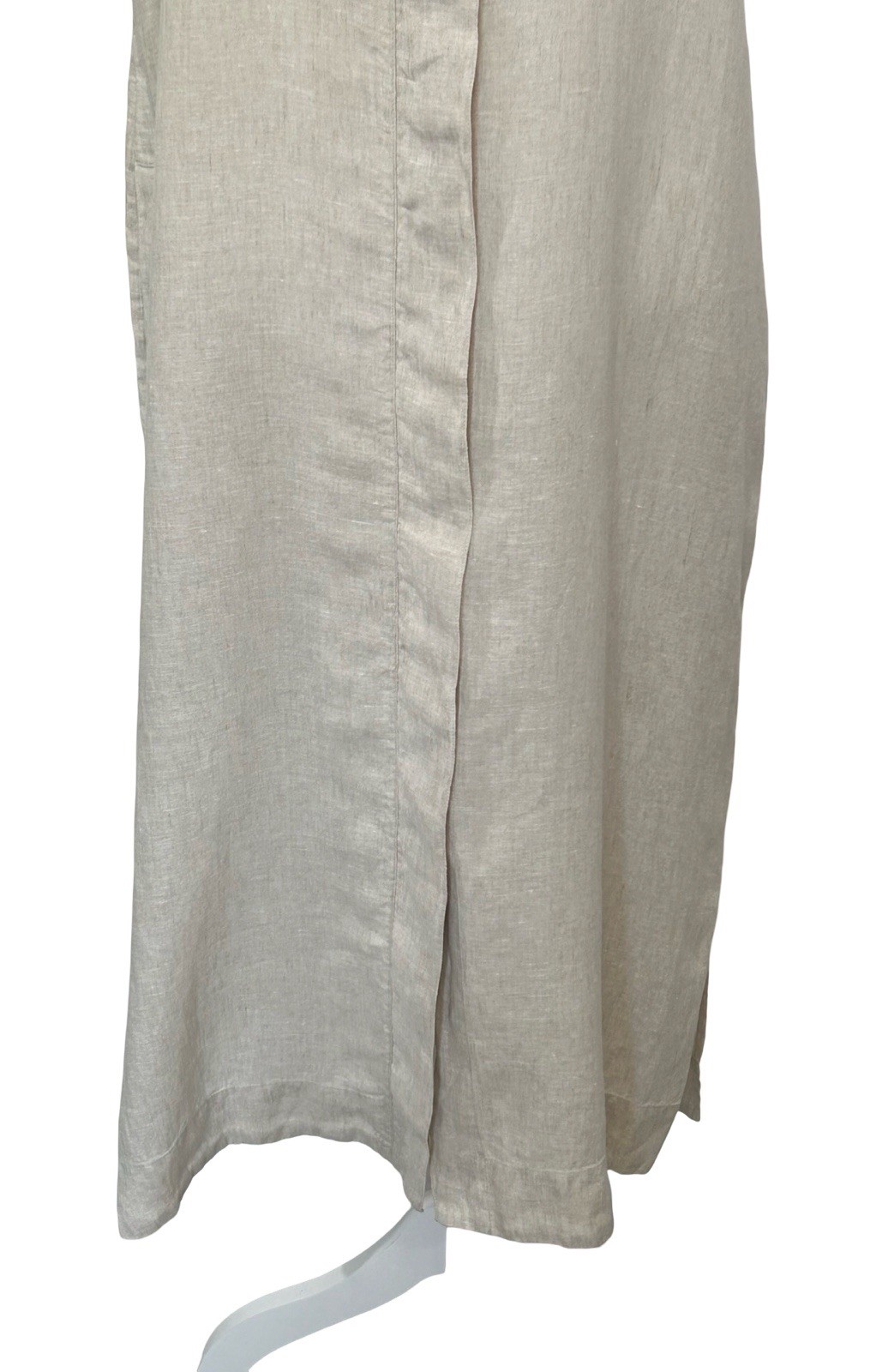 J.Crew 100% Linen Maxi Shift Dress XL Beige Sleeveless Hidden Button Lagenlook