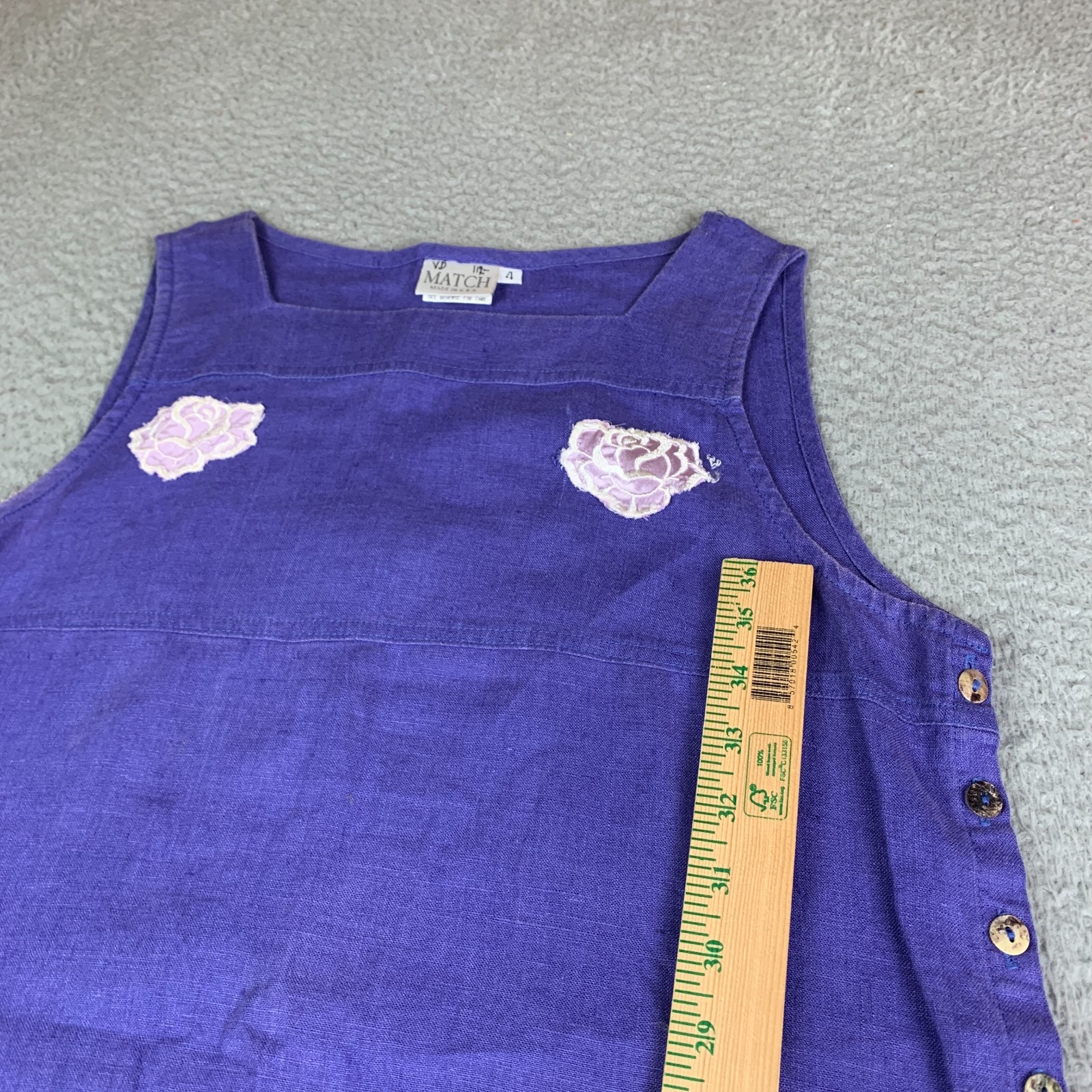 Match USA 100% Linen Maxi Dress Button Side Size 4 USA Vintage Square Neck