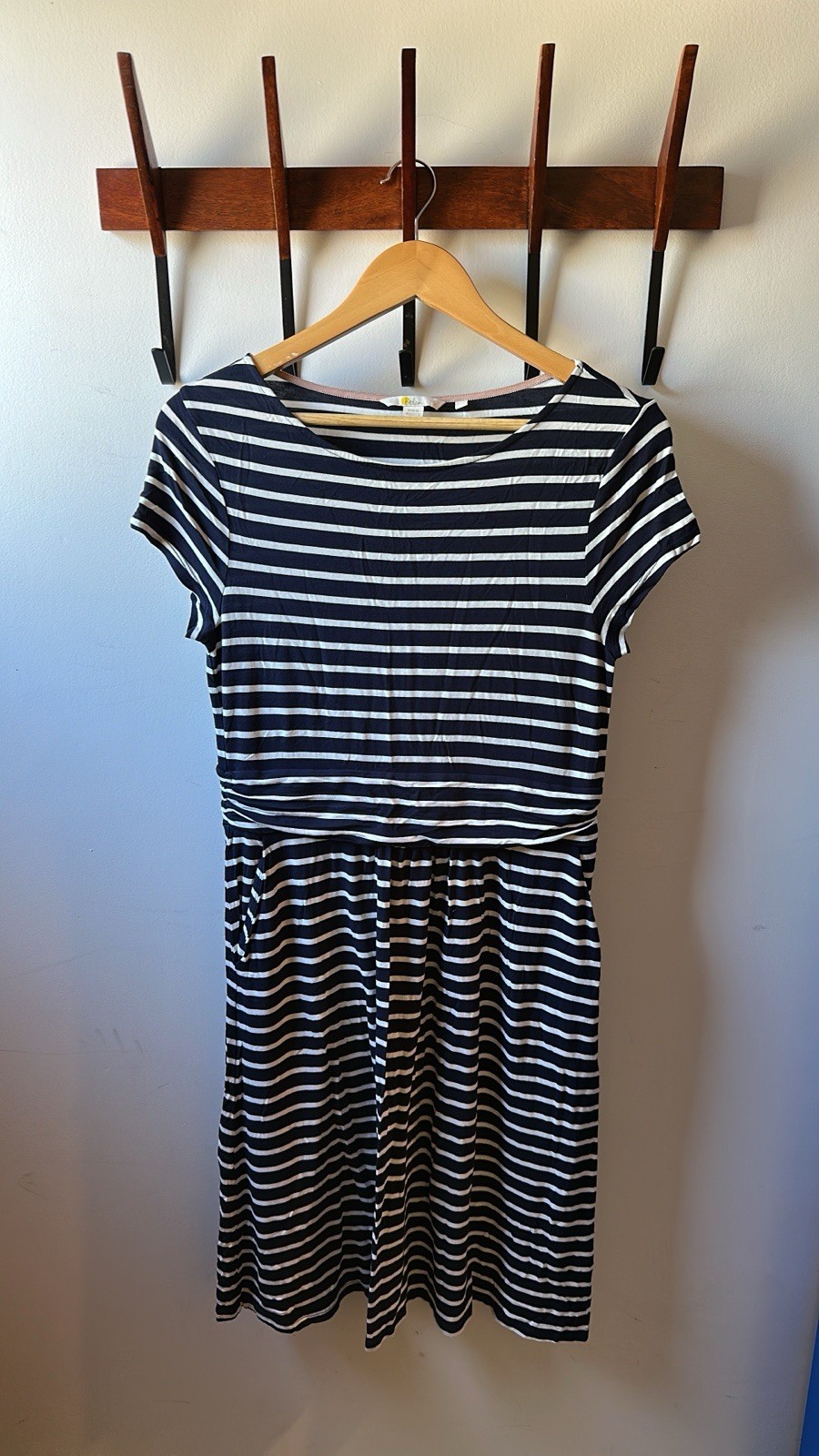 BODEN Amelie Striped Jersey Dress Size 8R Navy Blue White Nautical Striped WH981