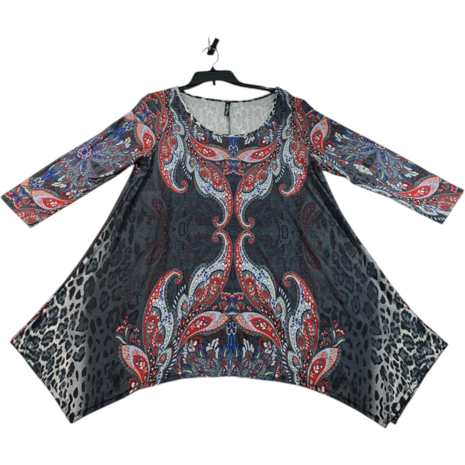 White Mark Tunic Blouse Womens Plus Size 1XL Black Red Floral 3/4 Sleeve New