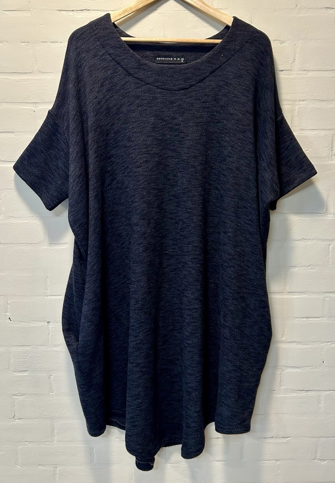 GERSHON BRAM Charcoal Gray Cocoon Tunic Dress Lagenlook Modernist Slow Fashion M
