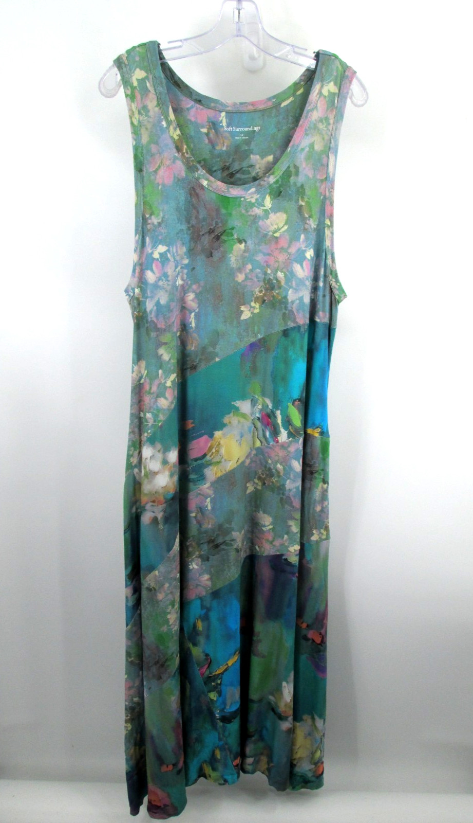 SOFT SURROUNDINGS Maxi Tank Dress Women 1X Multi-Color Floral Pockets Artsy Boho