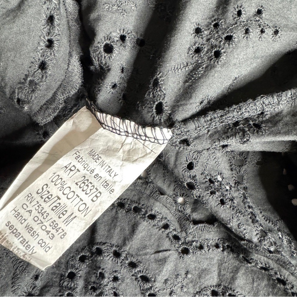 Valentina Naldi Black Strapless Cotton Eyelet Dress Italy Made Womens Medium NEW