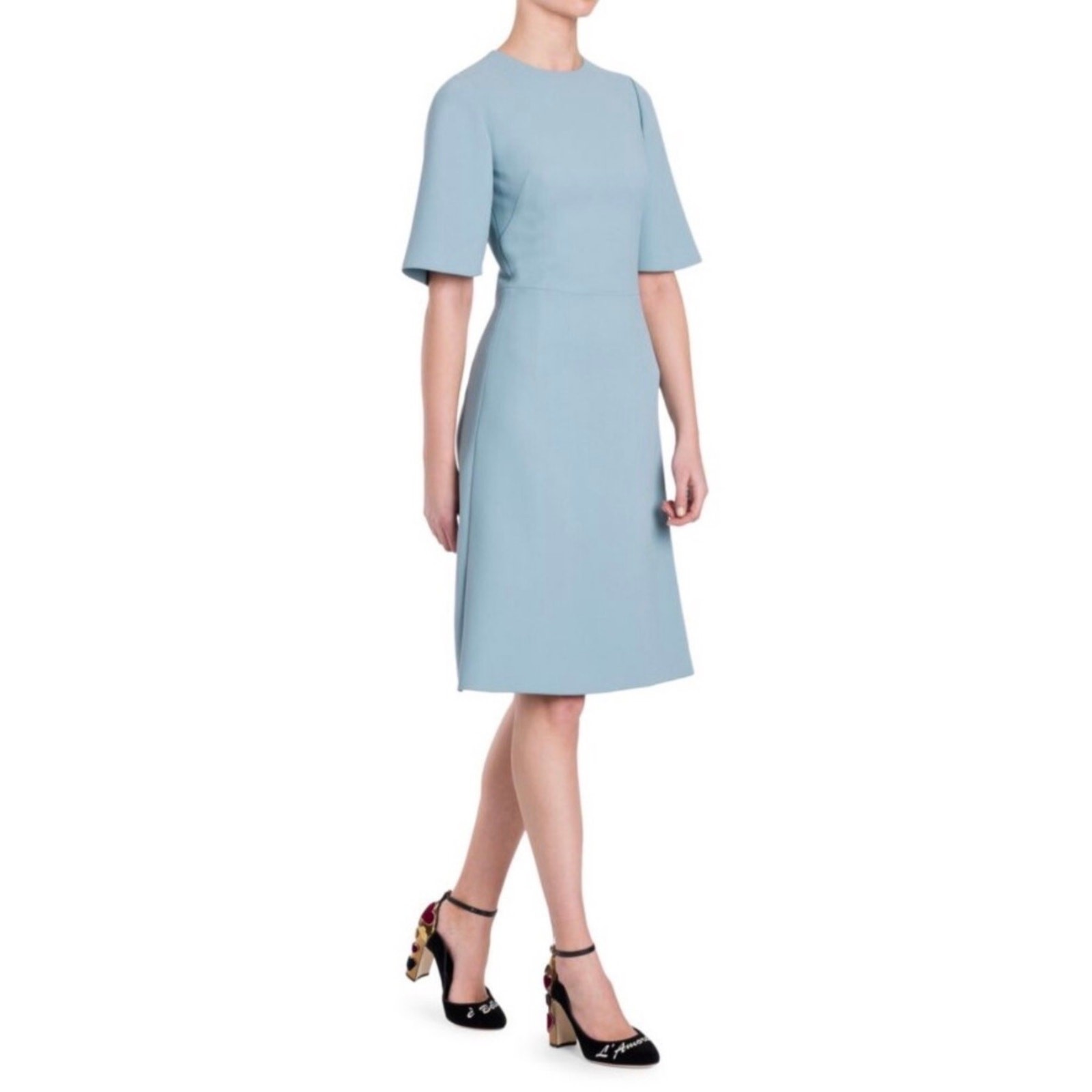 Dolce & Gabbana Mini Dress Light Blue Crepe Texture Short Sleeve size 44 IT 4 US