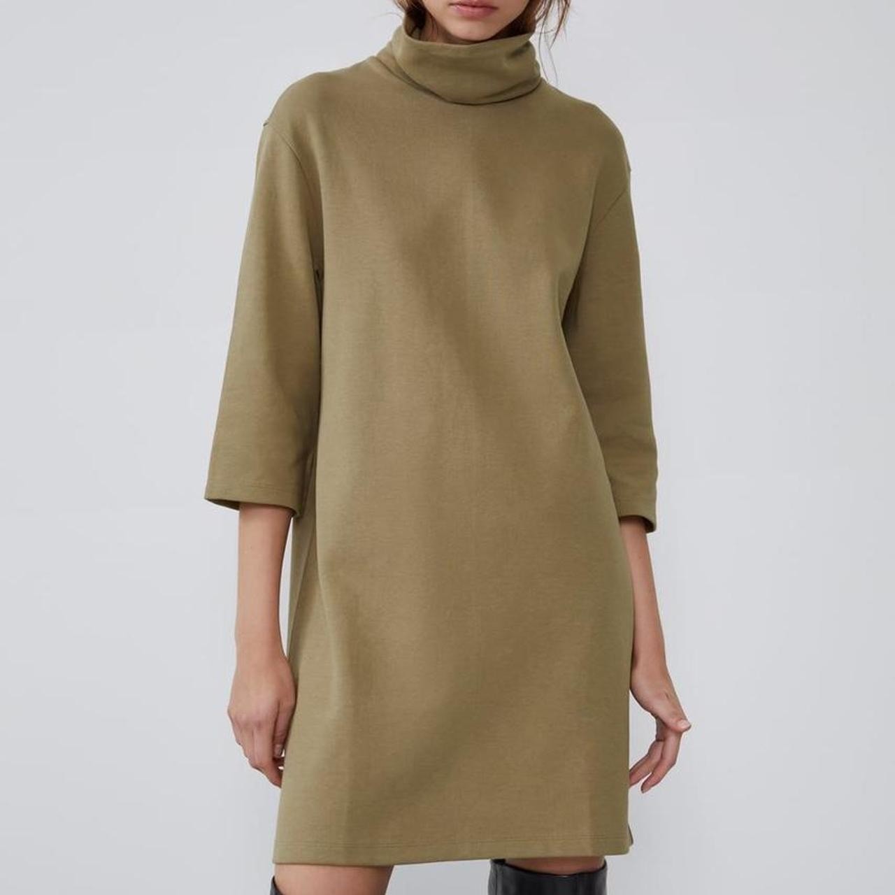 Zara Olive Green Oversized Turtleneck Shirt Dress Medium Neutral Minimalist