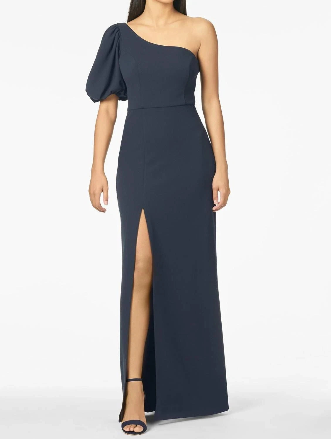 Sachin & Babi Navy Blue Nadia One Shoulder Crepe Gown Size 14 $285