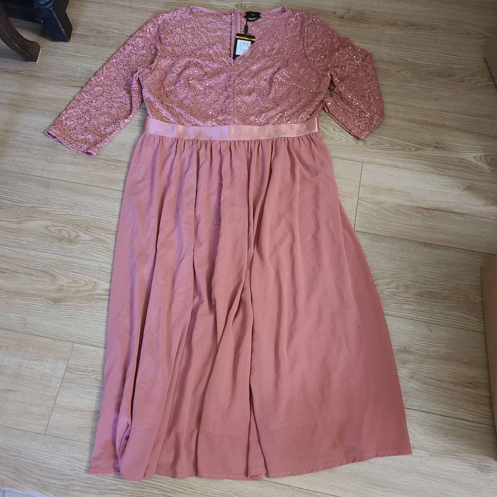 Miusol Elegant V Neck Sequin Glitter Lace Dress, Dusty Pink, XXL (18) NWT!