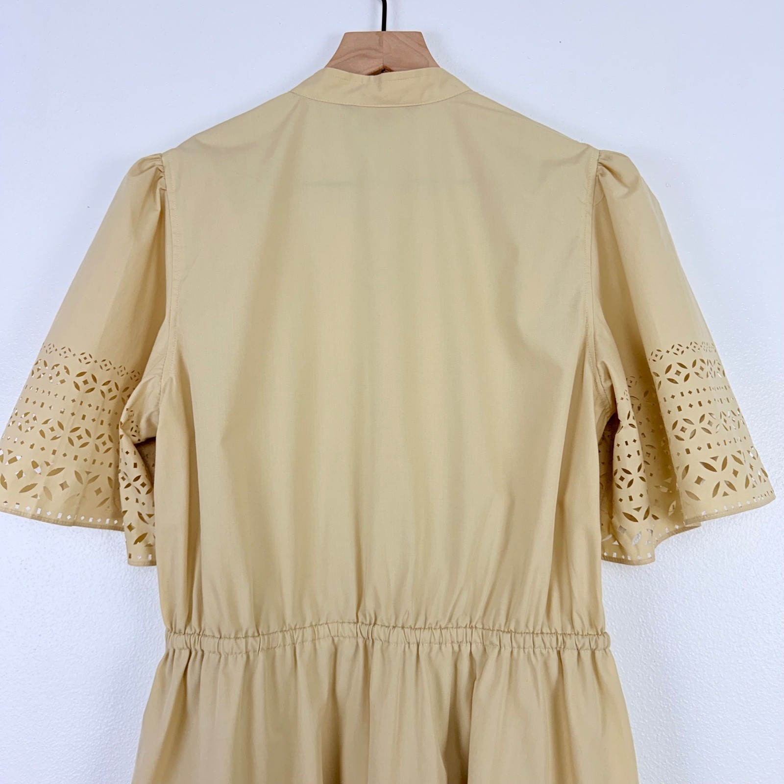 Lauren Ralph Lauren Eyelet Laser Cut Poplin Midi Dress Size 8 Beige Feminine