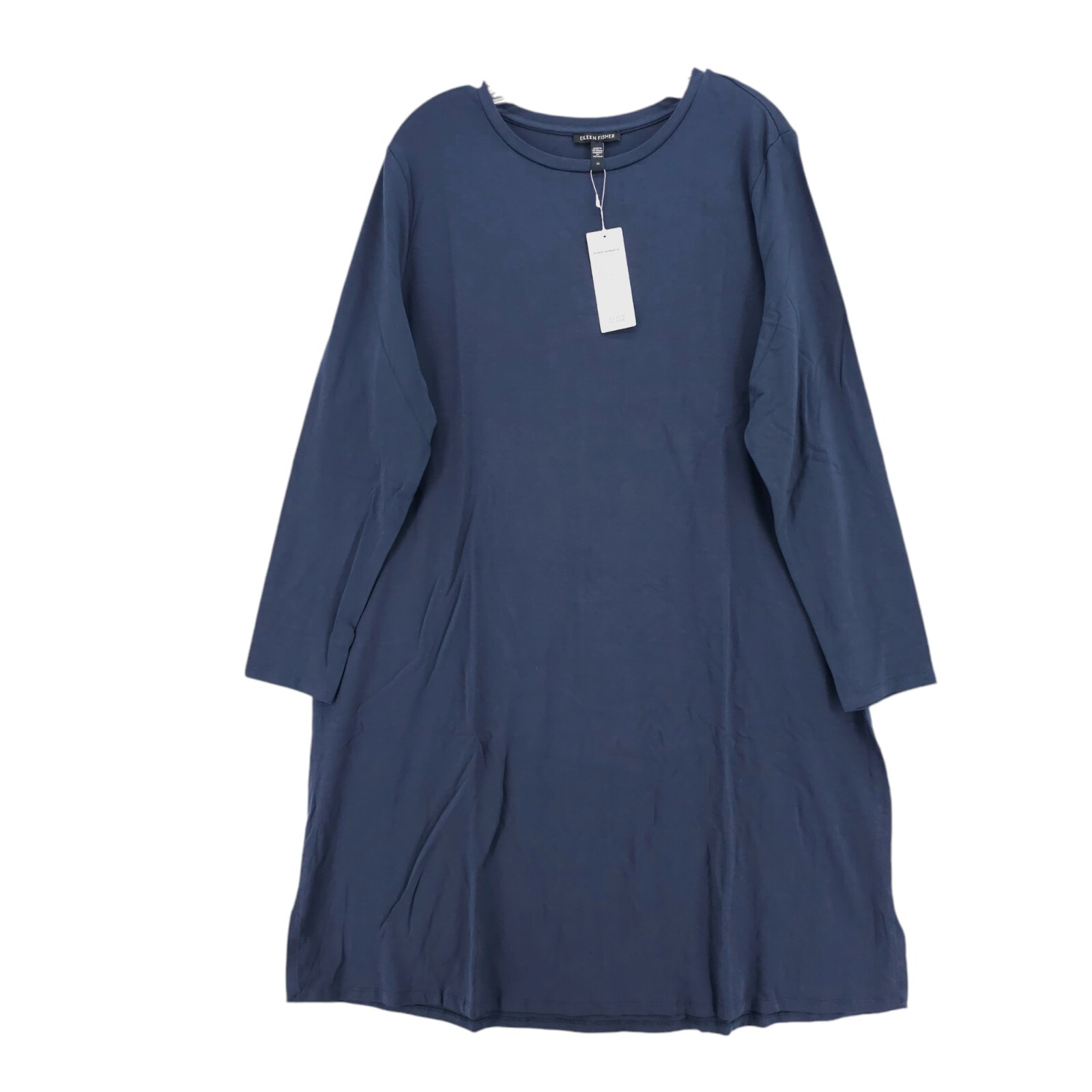 NWT EILEEN FISHER Crewneck Long Sleeve Jersey Shift Dress OCEAN BLUE 1X 2X 3X