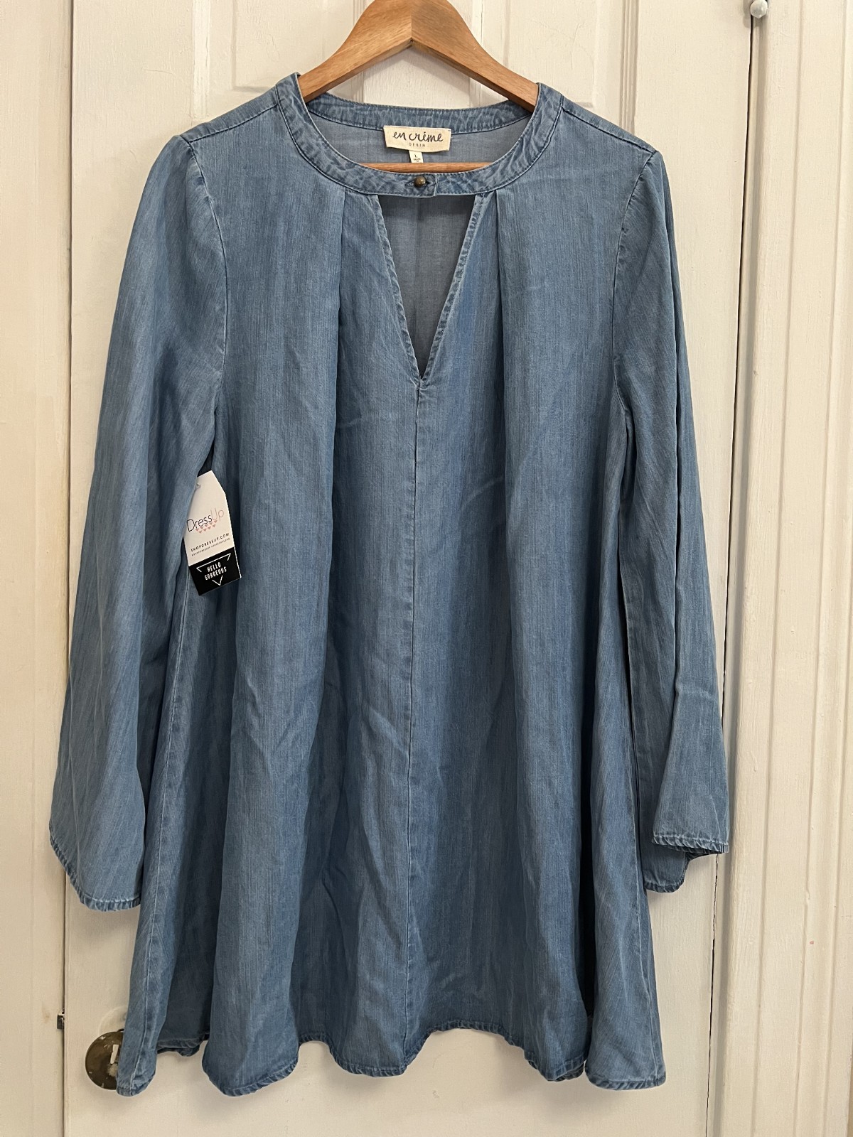 NWT En Creme Chambray L/S Dress Womens Large A Frame Western Cowgirl E3