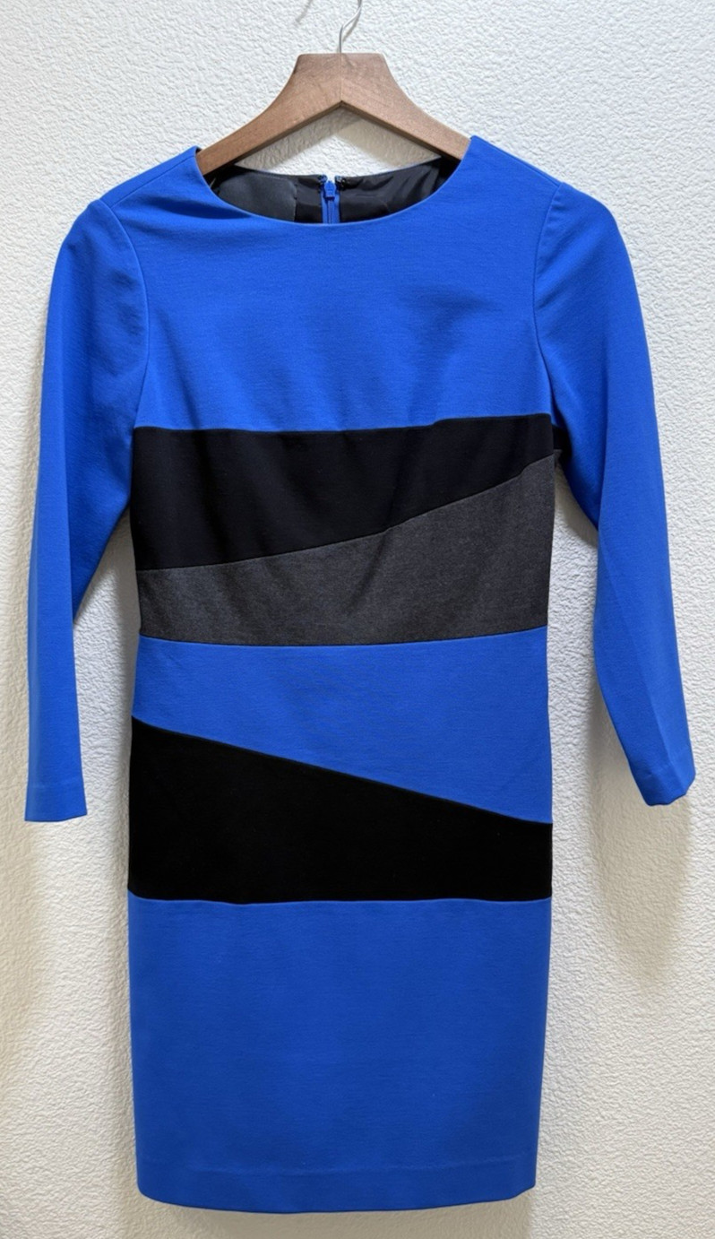 Carlisle Women’s Royal Blue 3/4 Sleeve Color Block Ponte Knit Sheath Dress Sz 0