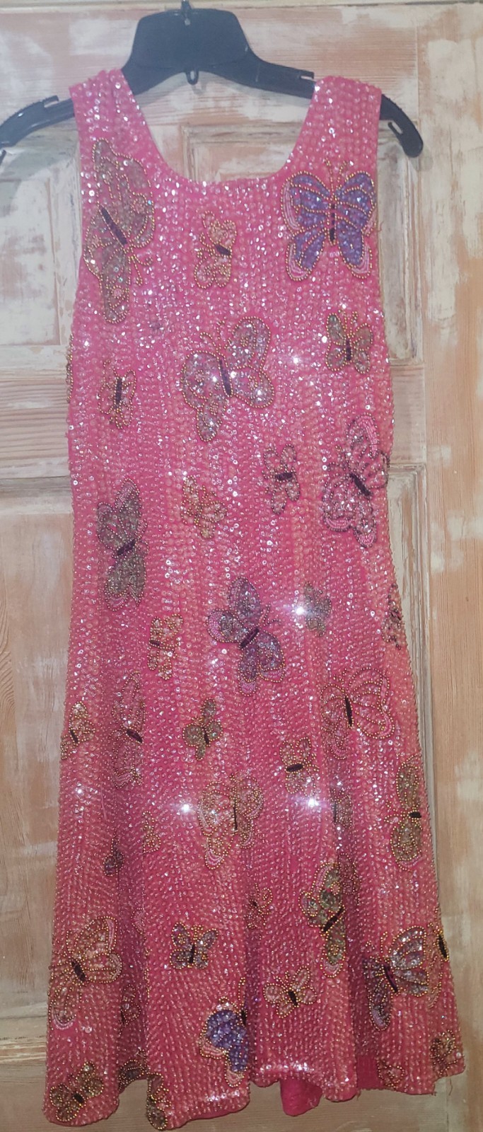 Little Attitudes Beautiful Hand Sewn Sequin Pink Butterfly Dress Size 14