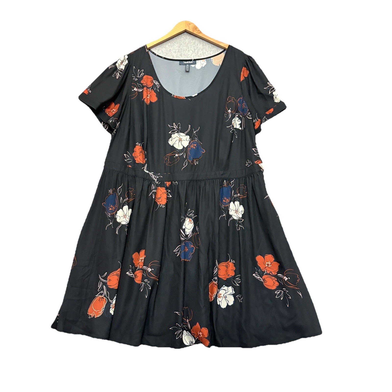 ModCloth 3X Dress Whats the Scoop Black Floral Babydoll Retro 50s Rockabilly