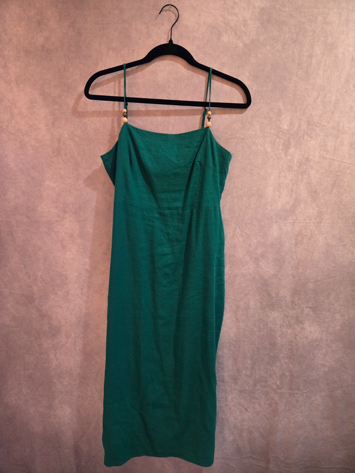 Rachel Zoe Linen Blend Midi Dress Women’s Small Green Beaded Strap Empire Waist