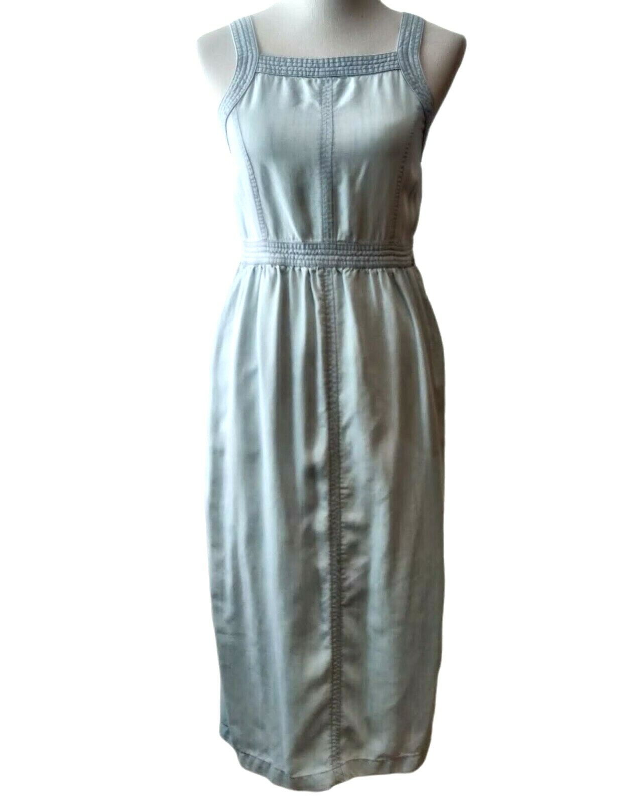 Prana Womens Light Blue Chambray Back Zip Pockets Sun Drifter Sun Dress Small