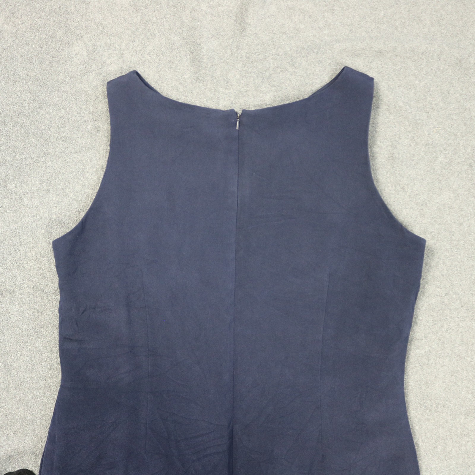 Amanda Smith 100% Silk Knee Length Sheath Dress Career Sleeveless Navy Blue 18