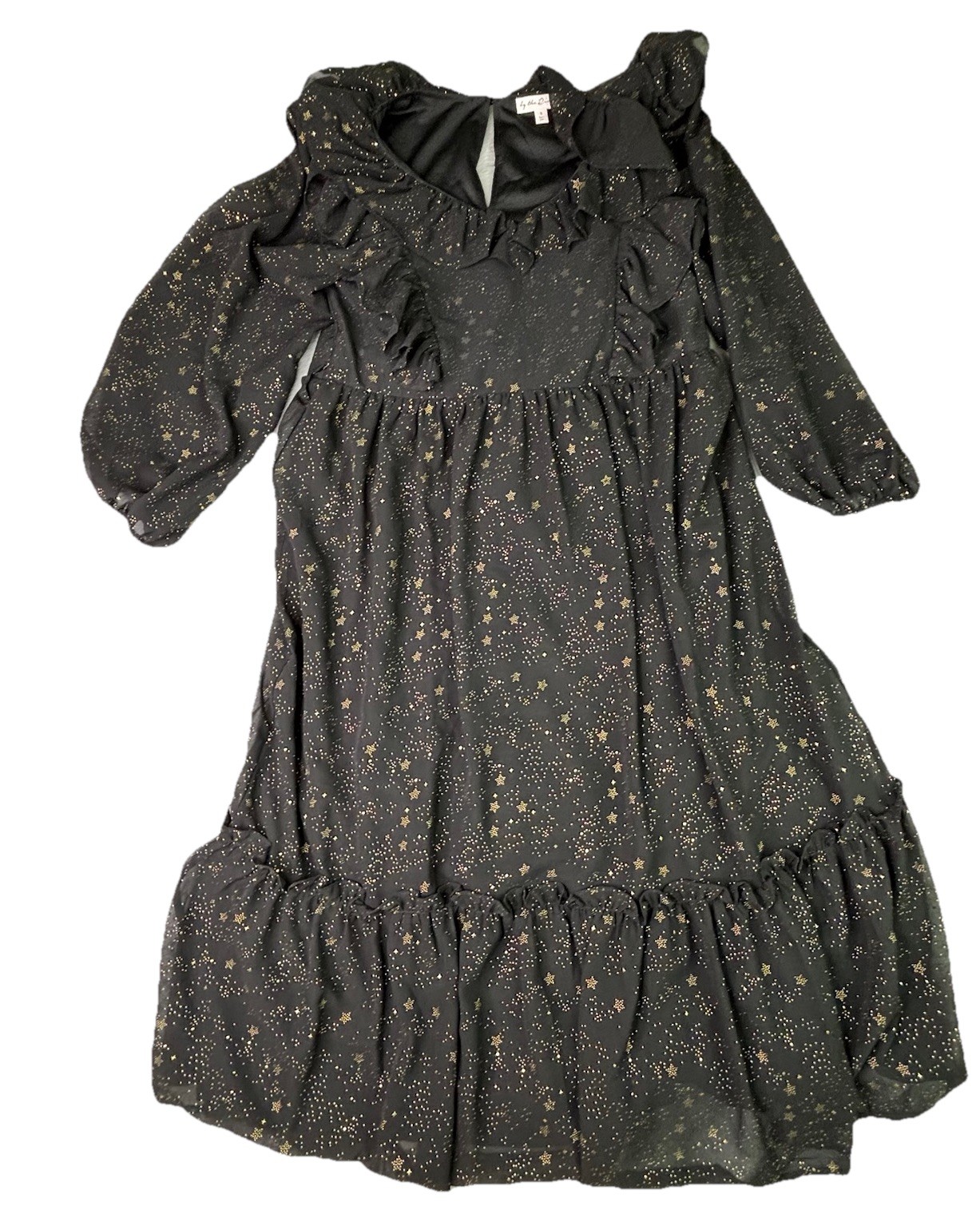By The River Womens Dress Mock Neck Stars Midi Sz Small Peasant Cottagecore