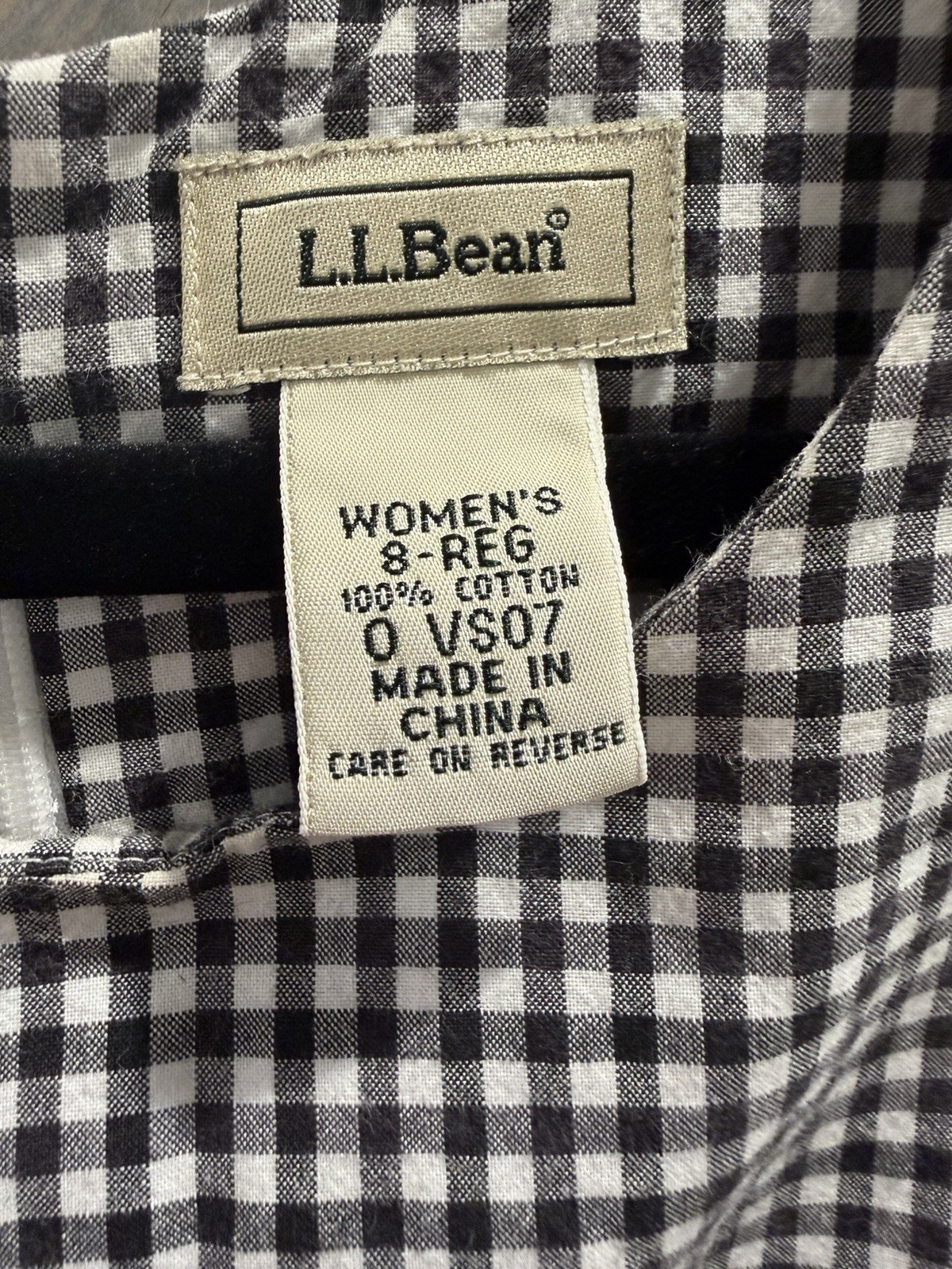 L.L.Bean Women’s Gingham Shift Dress Black/White Sleeveless Zip Size 8 Reg
