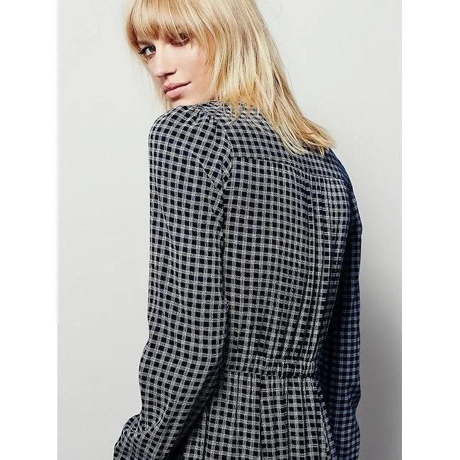 Christy Dawn Audrey Maxi Dress Navy Blue Check Plaid Size Small