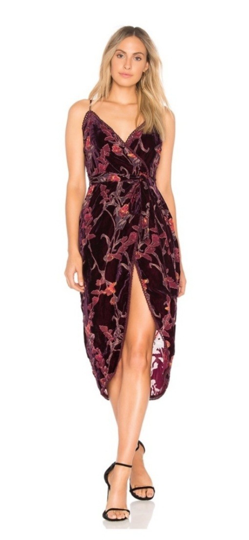 J.O.A. Sz S Dress Burnout Velvet Wrap Burgundy
