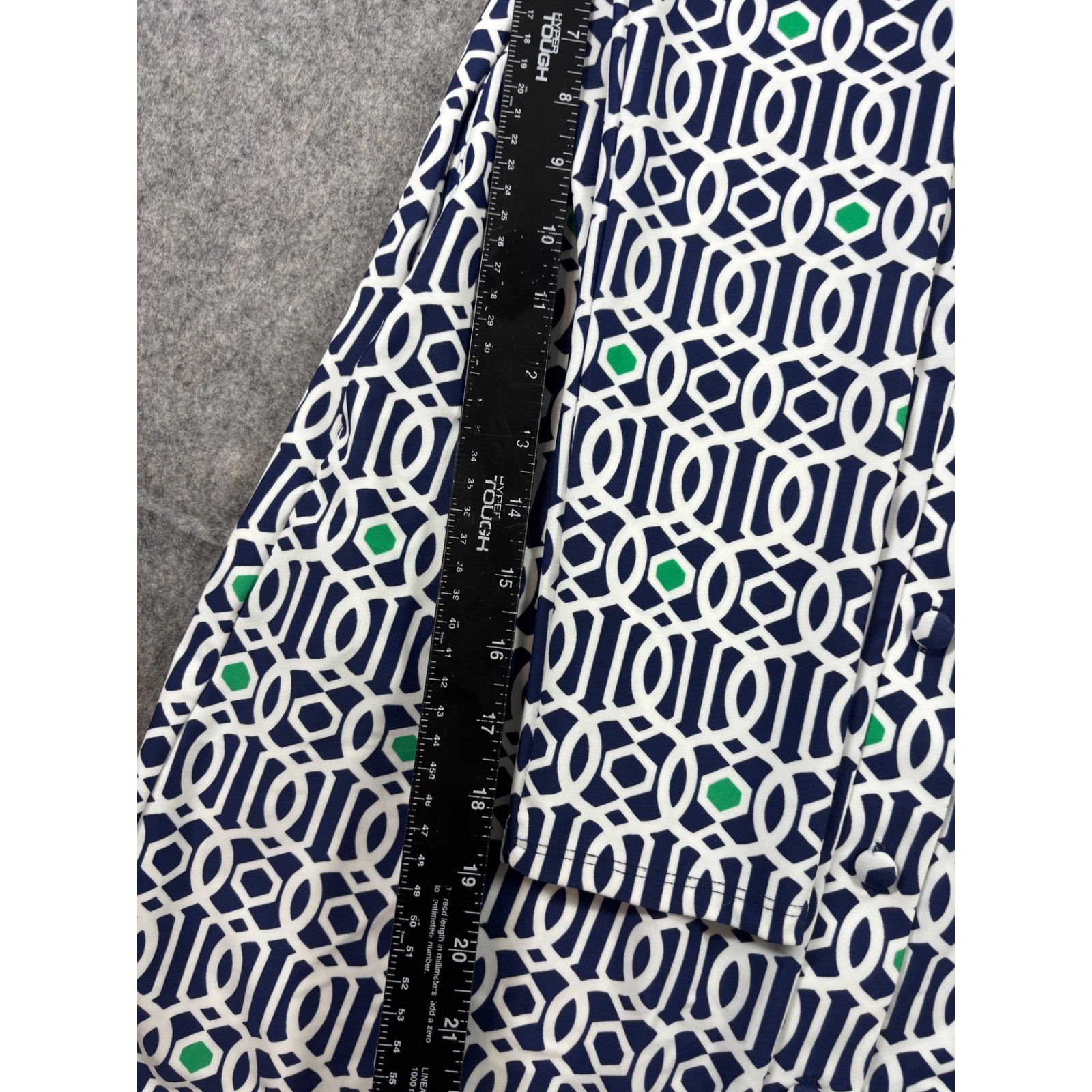 Jude Connally Navy Green Geometric Link Print Button Front Shirt Dress Womens M