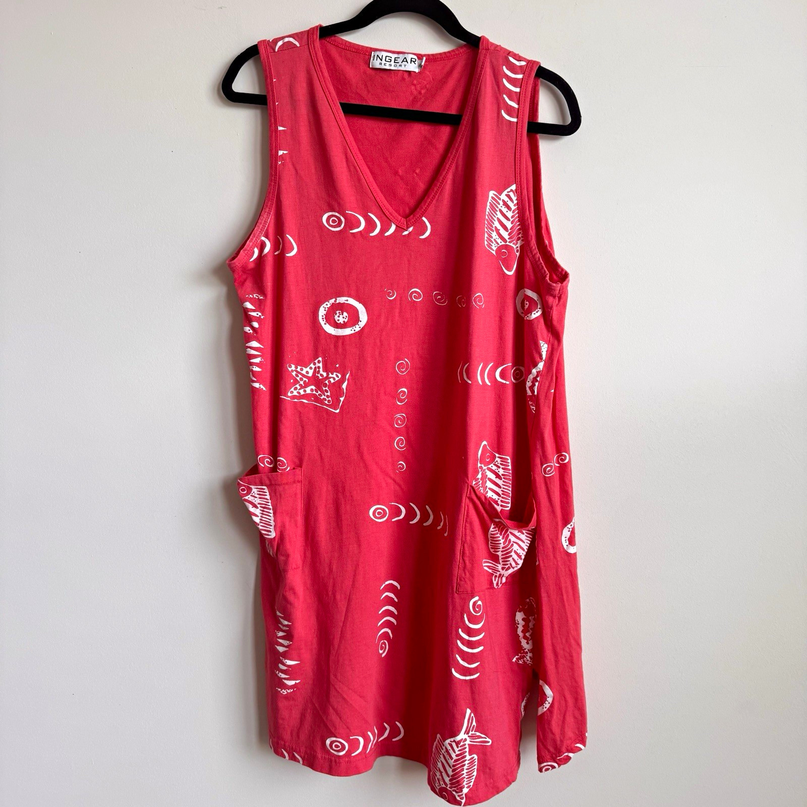 InGear Resort XL Coral Pink Nautical Fish Print Tank Dress Pool Beach Cover Up