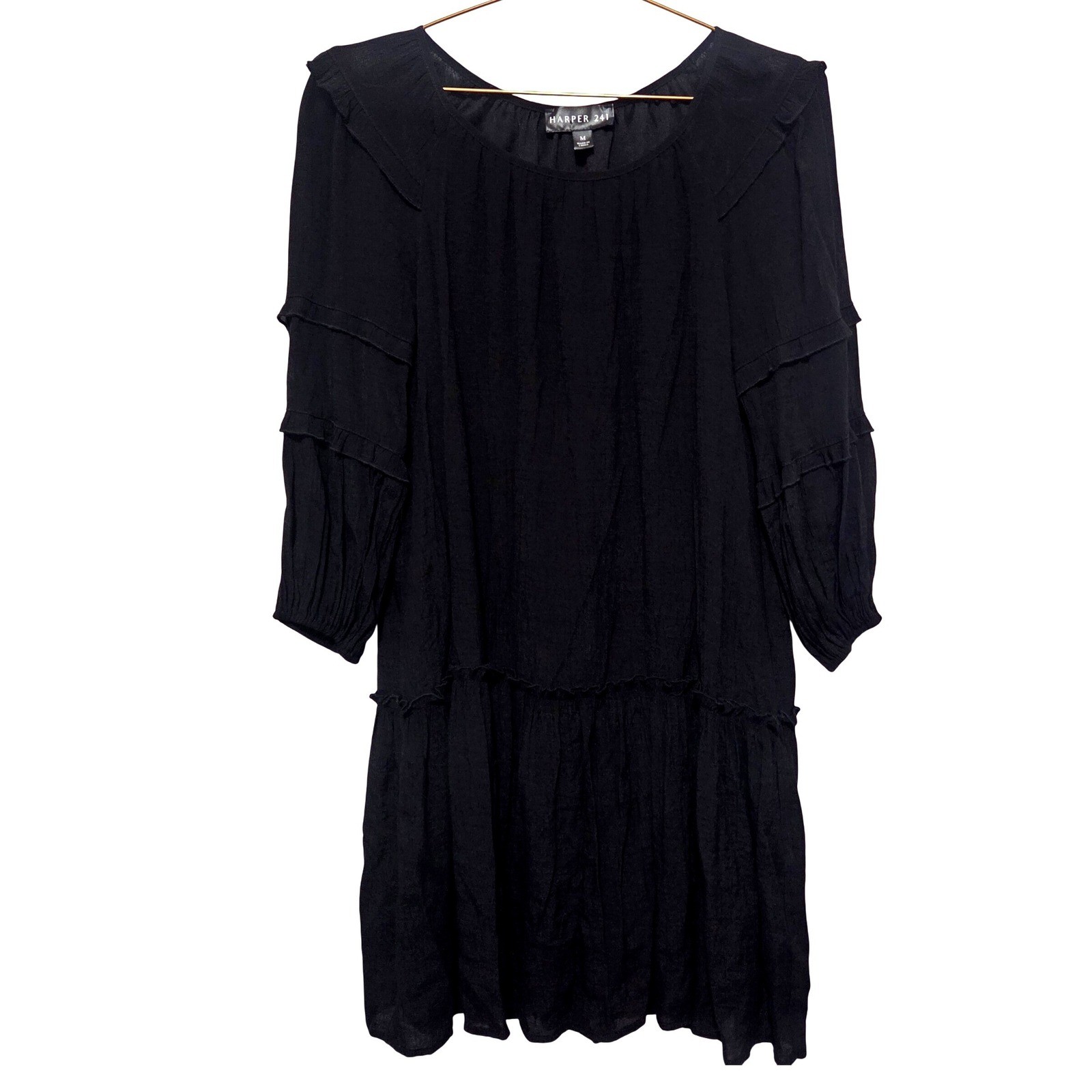 HARPER 241 Black Pleated Ruffle Tiered Dress Women’s Size M