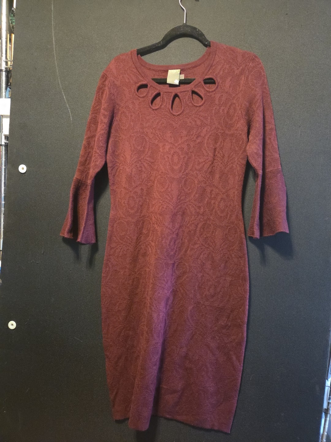 Taylor Factory Maroon Shift Dress Size Large Round Neck Split Sleeve