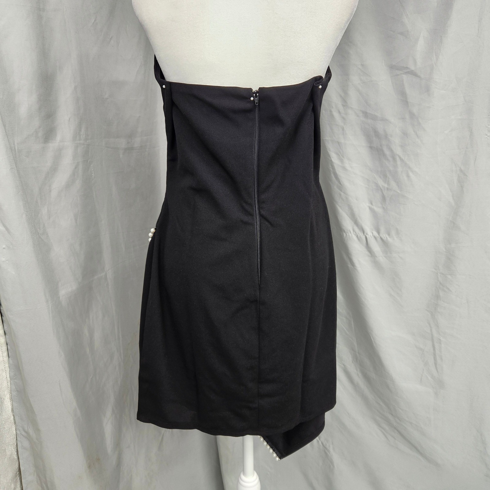 Invitée Womens XL Black Strapless Pearl Trim Draped Asymmetrical Cocktail Dress