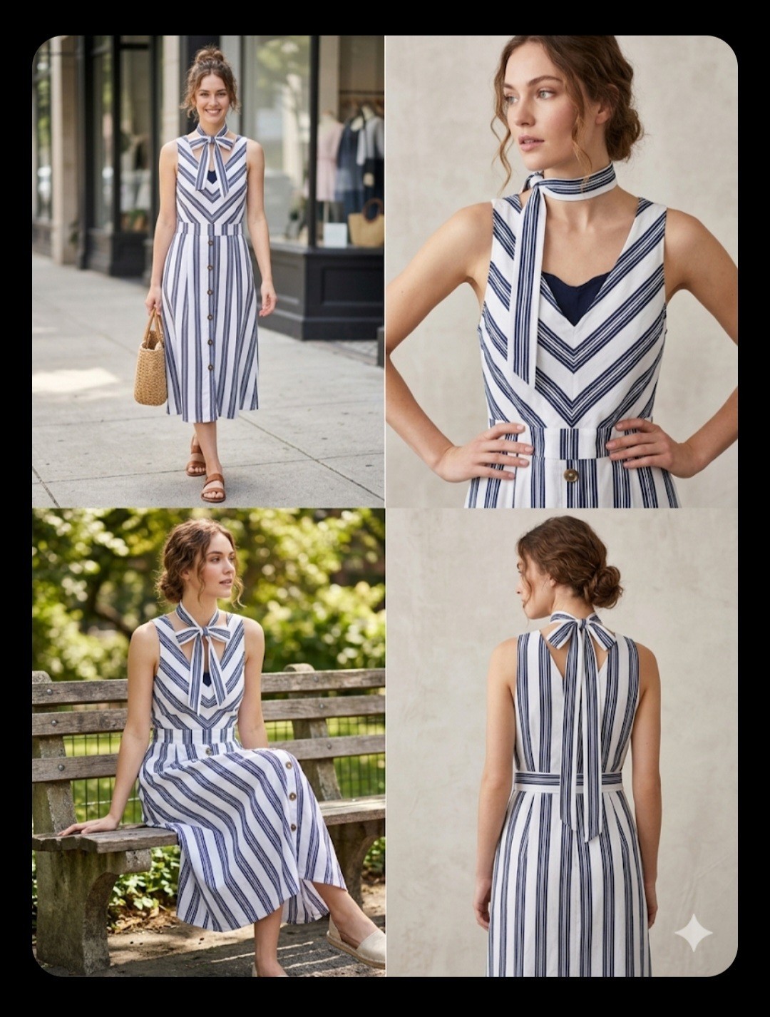 Crystal Sky White/Blue Striped V-Neck Sleeveless dress, size L