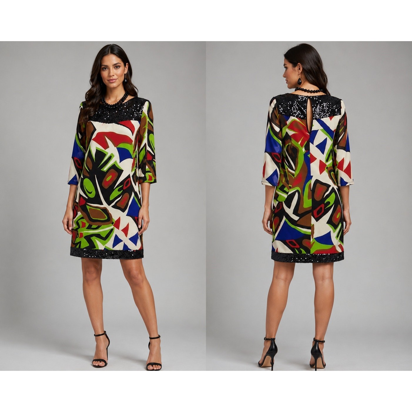 Cache Black Red Green White Lot 2 Pcs Bundle Silk Sequin Dress New $198 NWT Sz S