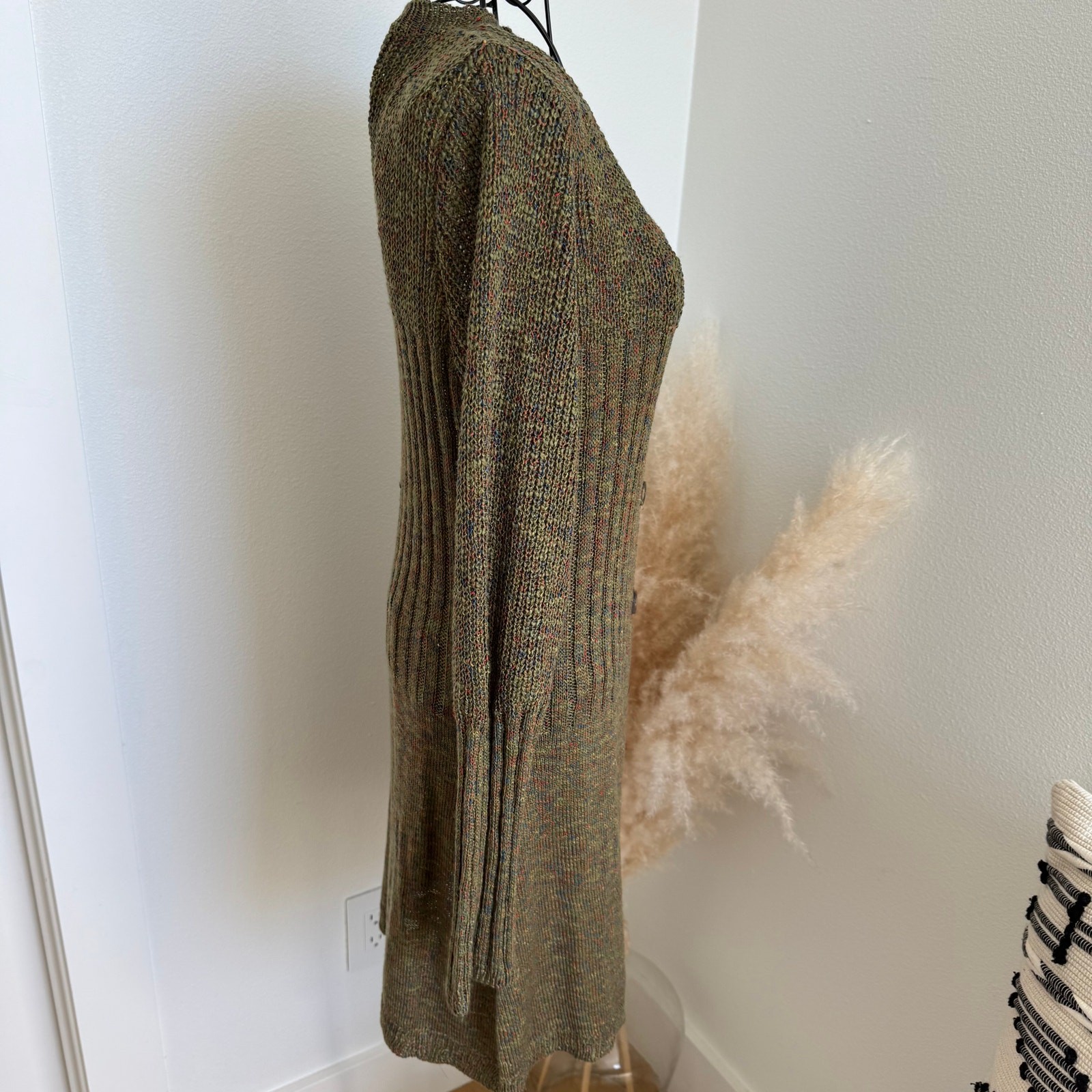 Revolve All The Ways Olivia Button Cardigan Knit Sweater Dress Olive Multi -Med