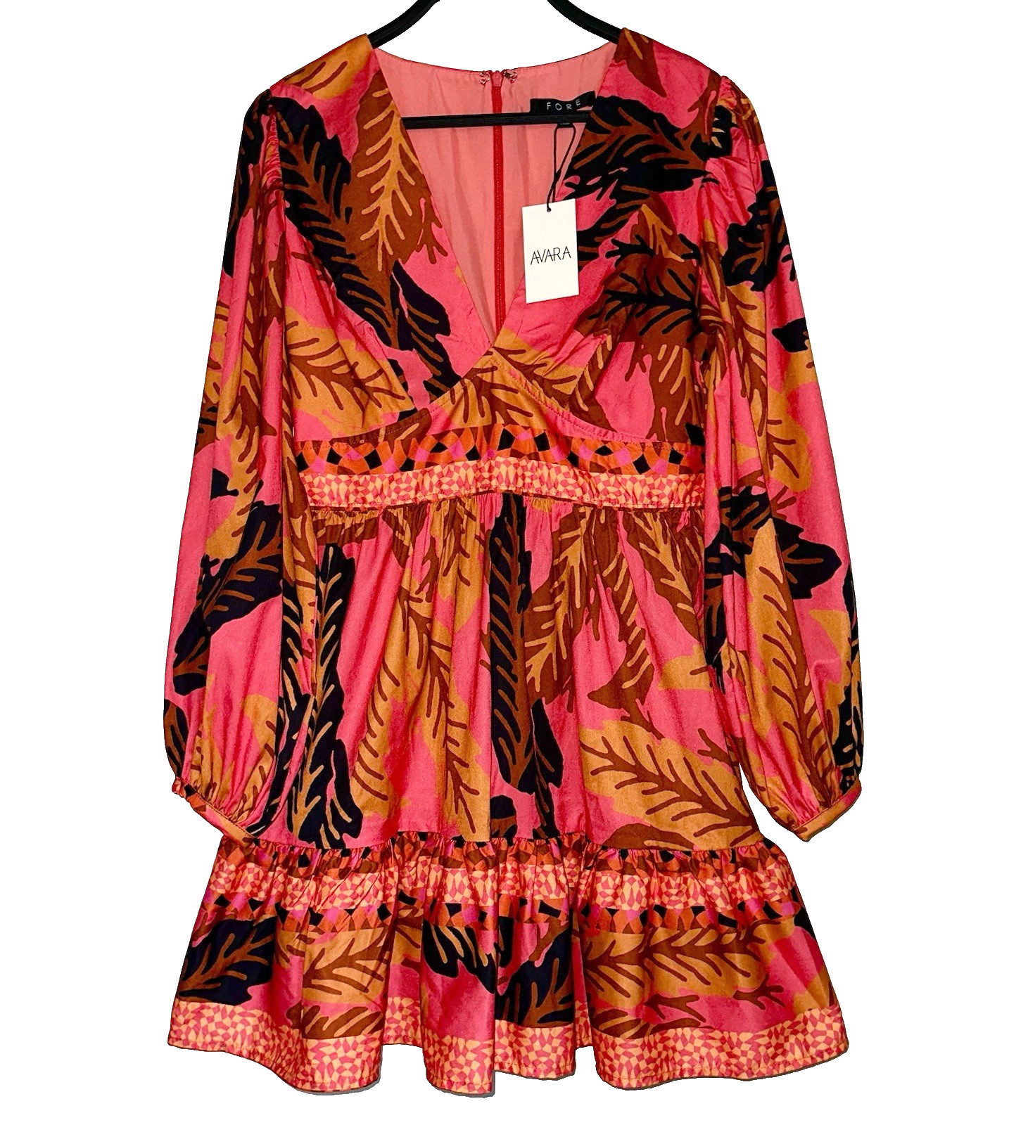 New NWT AVARA Fore Size Small Boho Dress Floral Tropical Balloon Sleeve