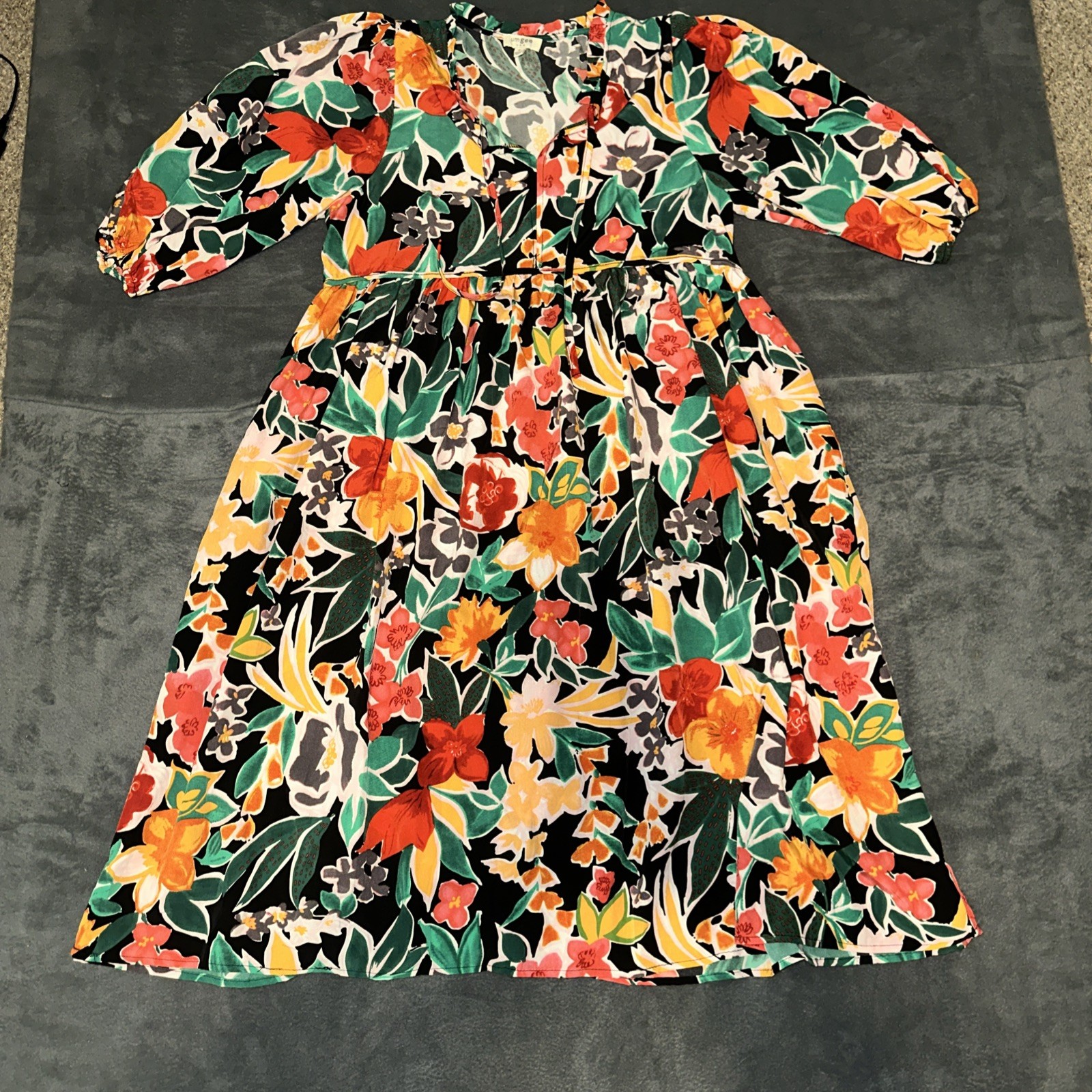 Umgee USA floral print bohemian Mock V neck Maxi dress women’s size M Multicolor