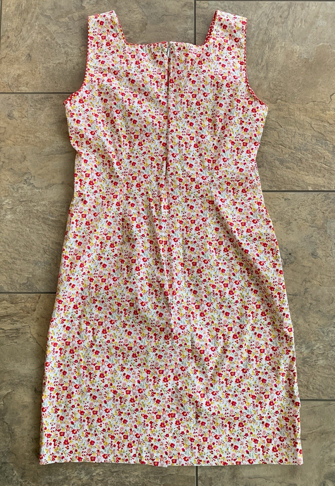 Amanda Smith Shift Dress 8 Floral Sleeveless Retro Cotton Red Pink Yellow White